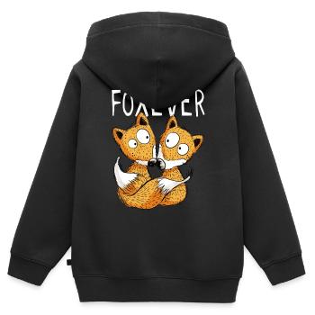Foxever - Forever - Fuchs - Partnerschaft - Paar - Kinder Premium Organic Zip Hoodie - Schwarz - Hinten - AI Model Kid Male (0cm)