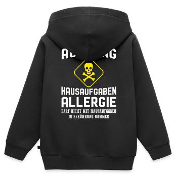 Achtung Hausaufgaben Allergie - Kinder Premium Organic Zip Hoodie - Schwarz - Hinten - AI Model Kid Male (0cm)