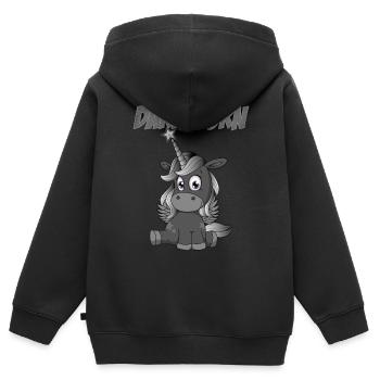 Darkicorn | Idée cadeau gothique licorne sombre - Sweat Premium à capuche zippé enfant bio - noir - Dos - AI Model Kid Male (0cm)