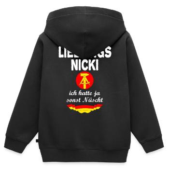 DDR Nicki Ossi Nostalgie Ostalgie - Kinder Premium Organic Zip Hoodie - Schwarz - Hinten - AI Model Kid Male (0cm)