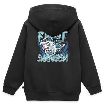 Sharkasm courant - Sweat Premium à capuche zippé enfant bio - noir - Dos - AI Model Kid Male (0cm)