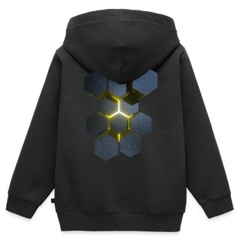 Hexagone Effet 3D Géométrie sacrée - Sweat Premium à capuche zippé enfant bio - noir - Dos - AI Model Kid Male (0cm)