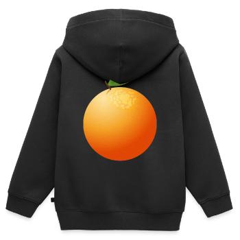 große saftige Orange mit Blatt - Kinder Premium Organic Zip Hoodie - Schwarz - Hinten - AI Model Kid Male (0cm)
