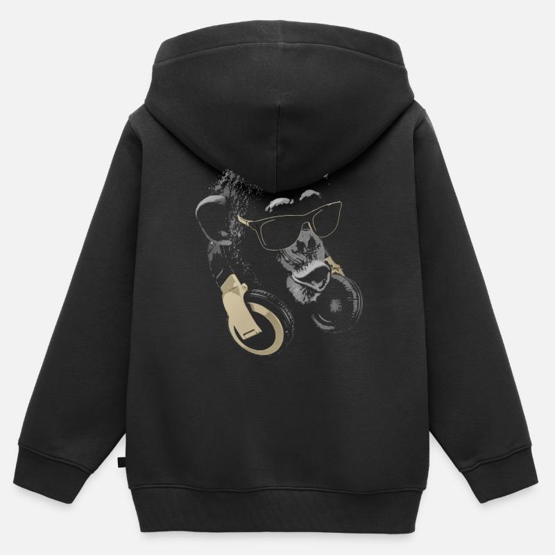 Singe DJ bling - Sweat Premium à capuche zippé enfant bio - noir
