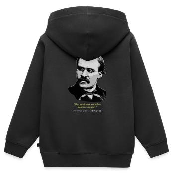 Citation Friedrich Nietzsche - Sweat Premium à capuche zippé enfant bio - noir - Dos - AI Model Kid Male (0cm)