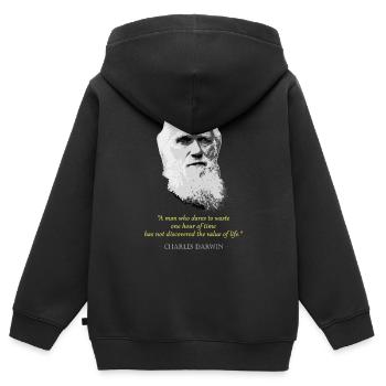 Citation de Charles Darwin - Sweat Premium à capuche zippé enfant bio - noir - Dos - AI Model Kid Male (0cm)