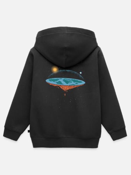 Plat Terre disque carte univers cadeau - Sweat Premium à capuche zippé enfant bio - noir