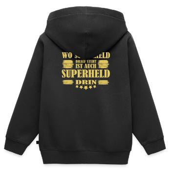 Wo Superheld drauf steht ist auch Superheld drin - Kinder Premium Organic Zip Hoodie - Schwarz - Hinten - AI Model Kid Male (0cm)