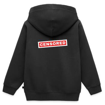 Police de chemise censurée - Sweat Premium à capuche zippé enfant bio - noir - Dos - AI Model Kid Male (0cm)