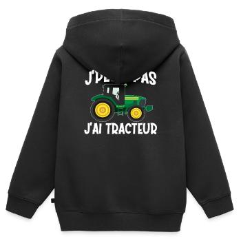 Je Peux Pas J'Ai Tracteur - Sweat Premium à capuche zippé enfant bio - noir - Dos - AI Model Kid Male (0cm)