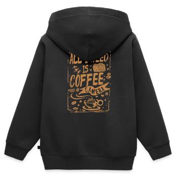 Café et appareil photo - Sweat Premium à capuche zippé enfant bio - noir - Dos - AI Model Kid Male (0cm)