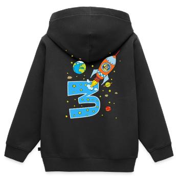 Space Rocket Astronaut 3rd Birthday Kids - Kids Premium Organic Zip-up Hoodie - black - Back - AI Model Kid Male (0cm)