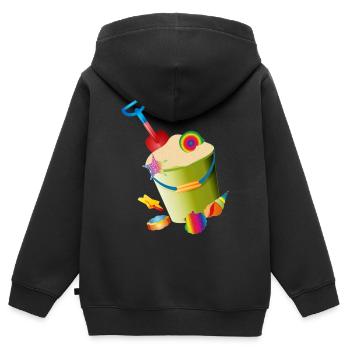 Jouets de sable sur la plage avec des coquillages colorés - Sweat Premium à capuche zippé enfant bio - noir - Dos - AI Model Kid Male (0cm)