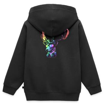 Deer DJ. Cool and Funny Music Animal With - Kids Premium Organic Zip-up Hoodie - black - Back - AI Model Kid Male (0cm)