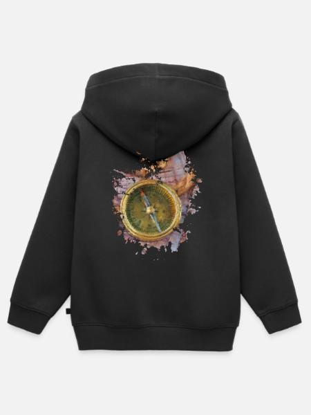 Kompass - Kinder Premium Organic Zip Hoodie - Schwarz