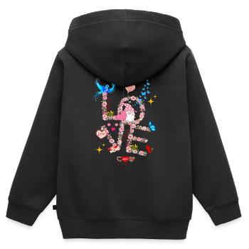 Blumen Valentinstag Ich LIEBE dich - Kinder Premium Organic Zip Hoodie - Schwarz - Hinten - AI Model Kid Male (0cm)