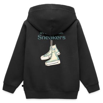 life is better with sneakers Turnschuh - Kinder Premium Organic Zip Hoodie - Schwarz - Hinten - AI Model Kid Male (0cm)