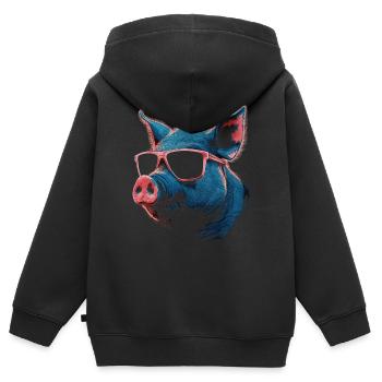 Kühle Schweinerbrille - Kinder Premium Organic Zip Hoodie - Schwarz - Hinten - AI Model Kid Male (0cm)