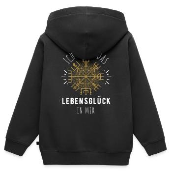 Wegweiser RUNEN Motivation - VEGVISIR - Kinder Premium Organic Zip Hoodie - Schwarz - Hinten - AI Model Kid Male (0cm)