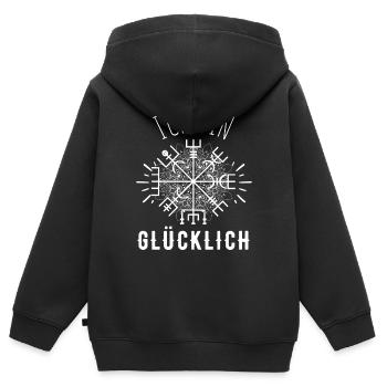 Wegweiser RUNEN Motivation - VEGVISIR - Kinder Premium Organic Zip Hoodie - Schwarz - Hinten - AI Model Kid Male (0cm)