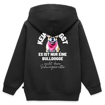 KEINE ANGST ... Bulldogge Bulldog Bulldoggen - Kinder Premium Organic Zip Hoodie - Schwarz - Hinten - AI Model Kid Male (0cm)