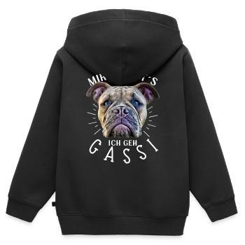 MIR REICHTS ... Bulldogge Bulldog Bulldoggen - Kinder Premium Organic Zip Hoodie - Schwarz - Hinten - AI Model Kid Male (0cm)