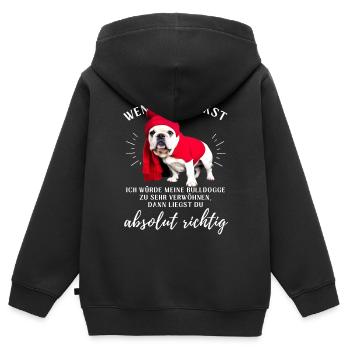 BULLDOGGE VERWÖHNEN Bulldog Bulldogge Bulldoggen - Kinder Premium Organic Zip Hoodie - Schwarz - Hinten - AI Model Kid Male (0cm)