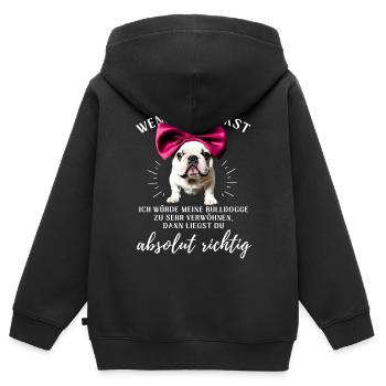BULLDOGGE VERWÖHNEN Bulldog Bulldogge Bulldoggen - Kinder Premium Organic Zip Hoodie - Schwarz - Hinten - AI Model Kid Male (0cm)