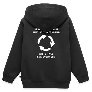 Zielgerichtete Gespräche vs Kreisverkehr - Kinder Premium Organic Zip Hoodie - Schwarz - Hinten - AI Model Kid Male (0cm)