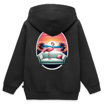 Canapé Flamingo - Sweat Premium à capuche zippé enfant bio - noir - Dos - AI Model Kid Male (0cm)