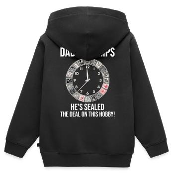 Timbres-poste d’époque Collectionneur de papa - Sweat Premium à capuche zippé enfant bio - noir - Dos - AI Model Kid Male (0cm)