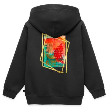 Abstrakte Verschmelzung mit lebendigen Sechsecken - Kinder Premium Organic Zip Hoodie - Schwarz - Hinten - AI Model Kid Male (0cm)