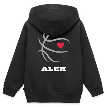 Alex Basketball Jungenname Basketball Shirt - Kinder Premium Organic Zip Hoodie - Schwarz - Hinten - AI Model Kid Male (0cm)