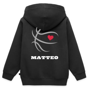 Matteo Basketball Herz Jungenname Shirt - Kinder Premium Organic Zip Hoodie - Schwarz - Hinten - AI Model Kid Male (0cm)