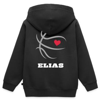 Elias Basketball Jungenname Basketball Shirt - Kinder Premium Organic Zip Hoodie - Schwarz - Hinten - AI Model Kid Male (0cm)