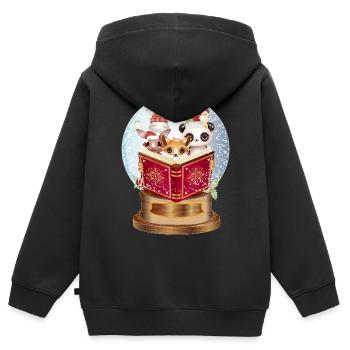 Tiere lesen in einer Schneekugel zu Weihnachten - Kinder Premium Organic Zip Hoodie - Schwarz - Hinten - AI Model Kid Male (0cm)