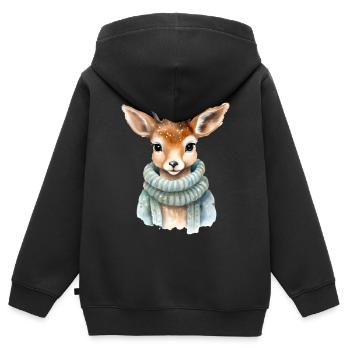 Rehkitz im Wintermantel - Kinder Premium Organic Zip Hoodie - Schwarz - Hinten - AI Model Kid Male (0cm)