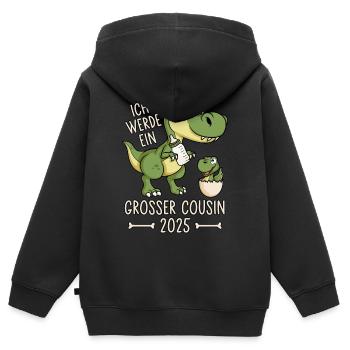 Dino Baby Ei Großer Cousin 2025 Dinosaurier - Kinder Premium Organic Zip Hoodie - Schwarz - Hinten - AI Model Kid Male (0cm)