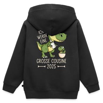 Dino Baby Ei Große Cousine 2025 Dinosaurier - Kinder Premium Organic Zip Hoodie - Schwarz - Hinten - AI Model Kid Male (0cm)