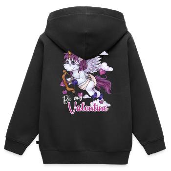 Be my Valentine niedliches Amor Einhorn Geschenk - Kinder Premium Organic Zip Hoodie - Schwarz - Hinten - AI Model Kid Male (0cm)