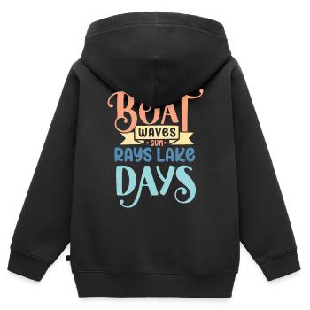 Boot Wellen Sonnenstrahlen See Tage - Kinder Premium Organic Zip Hoodie - Schwarz - Hinten - AI Model Kid Male (0cm)