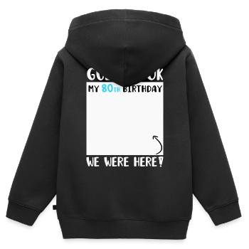 80e anniversaire - Sweat Premium à capuche zippé enfant bio - noir - Dos - AI Model Kid Male (0cm)