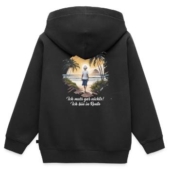 Rentnerin muss gar nichts für dunkle Produkte - Kinder Premium Organic Zip Hoodie - Schwarz - Hinten - AI Model Kid Male (0cm)