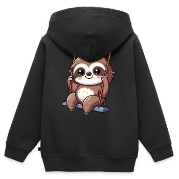 Süßes Faultier auf Schaukel Cartoon Spielplatz - Kinder Premium Organic Zip Hoodie - Schwarz - Hinten - AI Model Kid Male (0cm)