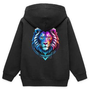 Rotes und blaues Löwensymbol - Kinder Premium Organic Zip Hoodie - Schwarz - Hinten - AI Model Kid Male (0cm)