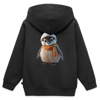 Flauschiger Pinguin in Winterkleidung - Kinder Premium Organic Zip Hoodie - Schwarz - Hinten - AI Model Kid Male (0cm)