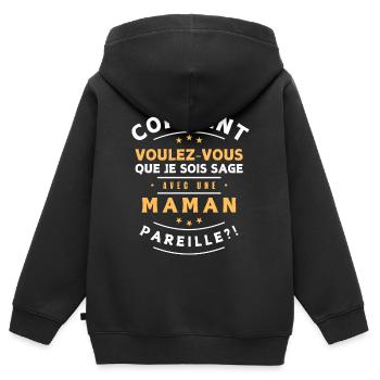 Comment être sage avec Maman. Cadeau humour enfant - Sweat Premium à capuche zippé enfant bio - noir - Dos - AI Model Kid Male (0cm)