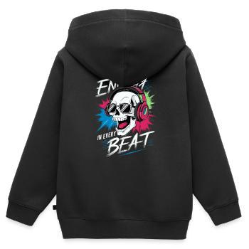 Totenkopf mit Kopfhörer - Energy in every beat - Kinder Premium Organic Zip Hoodie - Schwarz - Hinten - AI Model Kid Male (0cm)