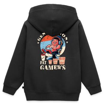 Fette Gamer Kinder - Kinder Premium Organic Zip Hoodie - Schwarz - Hinten - AI Model Kid Male (0cm)