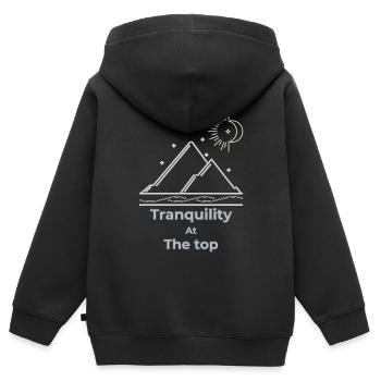 Tranquillité au sommet slow living - Sweat Premium à capuche zippé enfant bio - noir - Dos - AI Model Kid Male (0cm)
